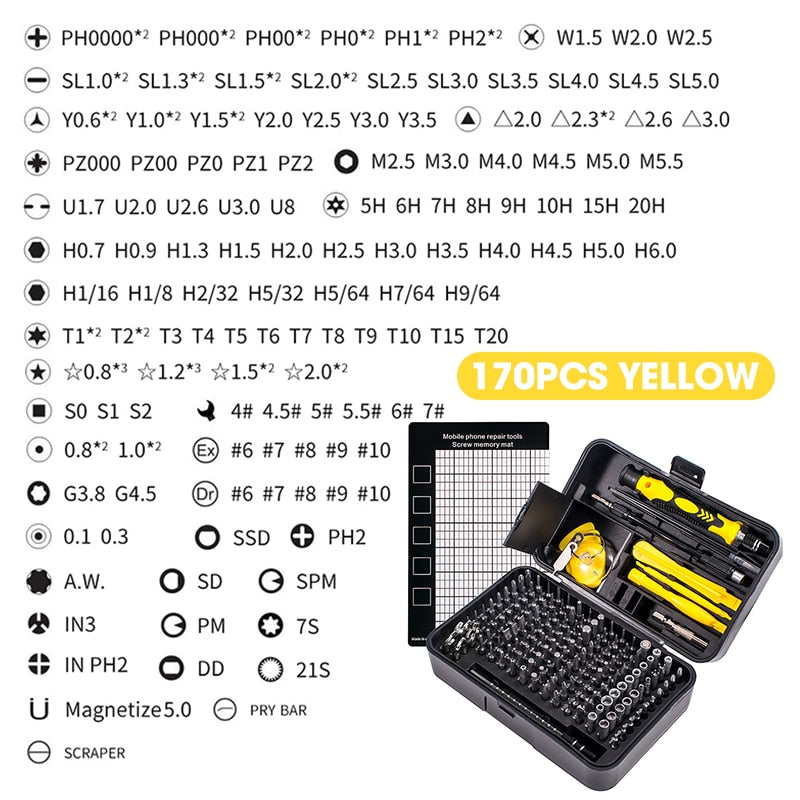 ONENUM Precision Screwdriver Set 25/39/63/130/132/145/170 In 1 Phillips Screw Bits Non-slip Handle Combinational Kit Repair Tool