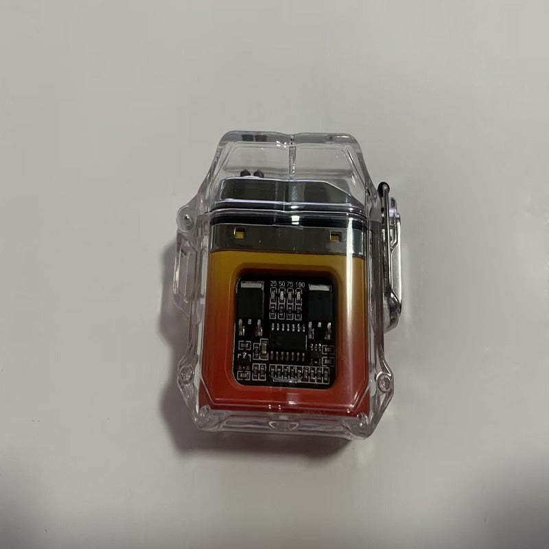 New Outdoor Windproof Waterproof Double Arc Cigarette Lighter Transparent Body Lighter USB Pulse Lighter Camping Lighter
