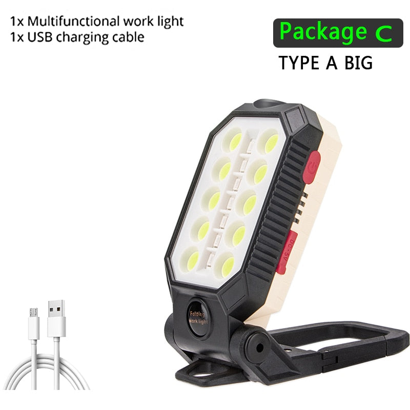 LED COB Rechargeable Magnetic Work Light Waterproof Camping Lantern Magnet Design with Power Display