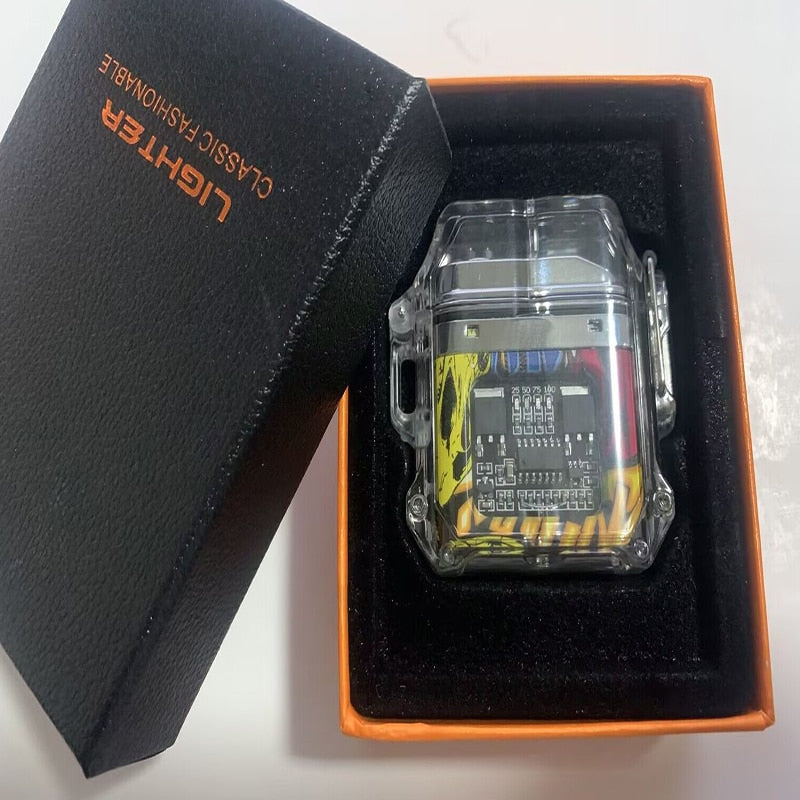 New Outdoor Windproof Waterproof Double Arc Cigarette Lighter Transparent Body Lighter USB Pulse Lighter Camping Lighter