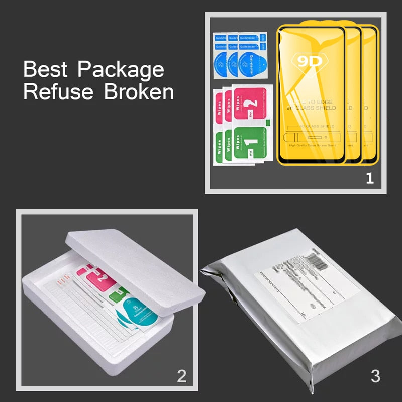 9D 3Pcs Tempered Glass For iPhone 11 12 13 14 Pro Max Plus Screen Protector For iPhone X Xr Xs Max 6 7 8 SE Full Cover Glass