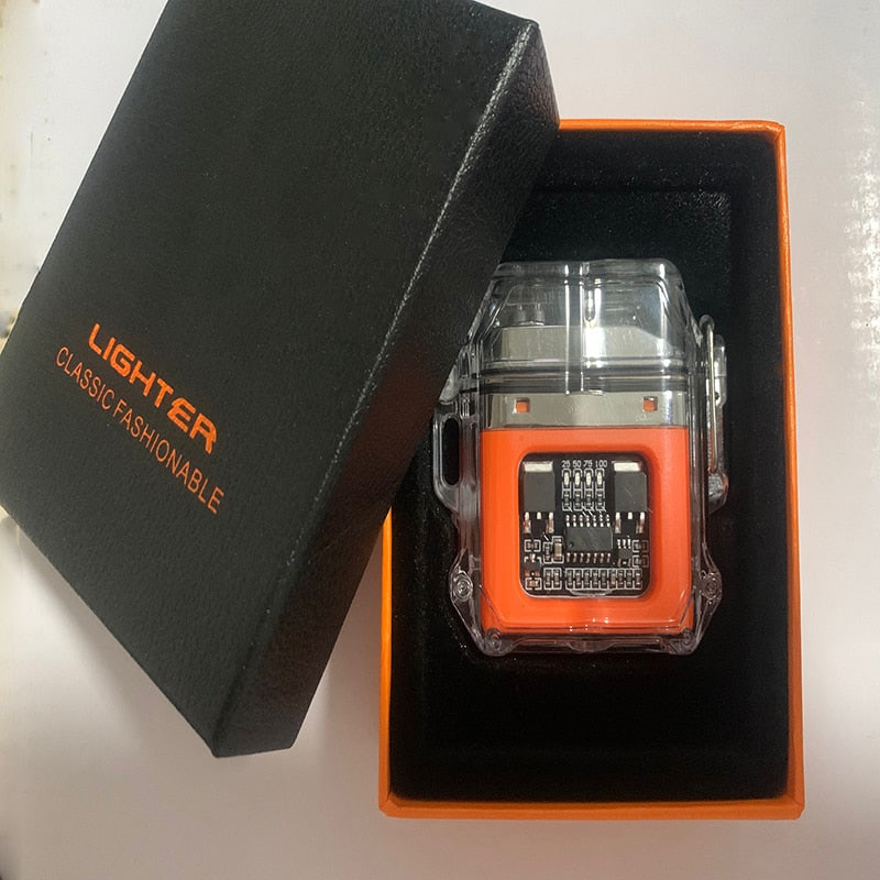 New Outdoor Windproof Waterproof Double Arc Cigarette Lighter Transparent Body Lighter USB Pulse Lighter Camping Lighter