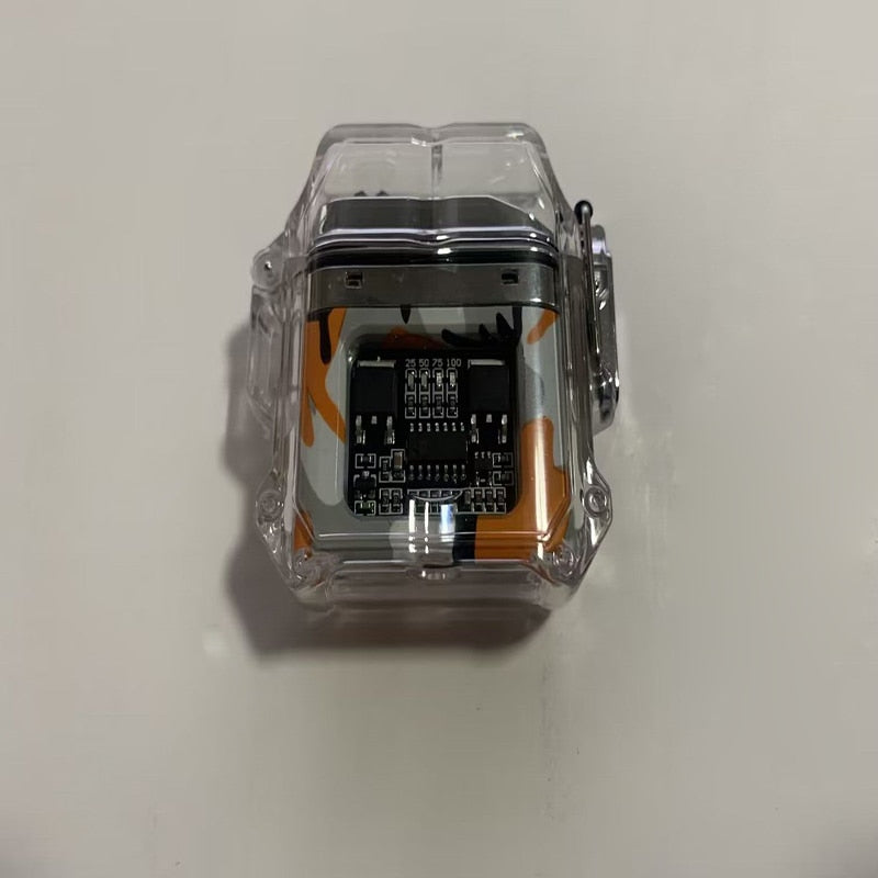 New Outdoor Windproof Waterproof Double Arc Cigarette Lighter Transparent Body Lighter USB Pulse Lighter Camping Lighter