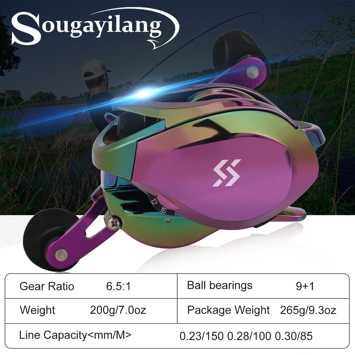 Sougayilang Fishing Reels 6.5/7.2:1 Gear Ratio High Speed Baitcasting Reel with Aluminum Spool