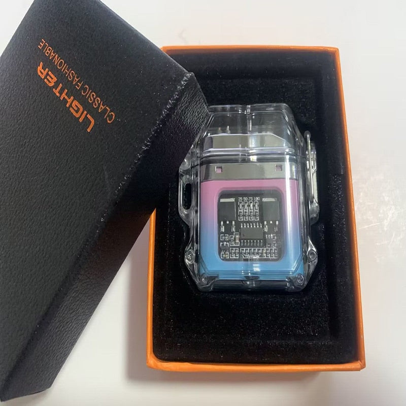 New Outdoor Windproof Waterproof Double Arc Cigarette Lighter Transparent Body Lighter USB Pulse Lighter Camping Lighter