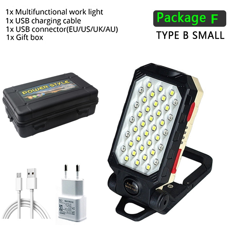 LED COB Rechargeable Magnetic Work Light Waterproof Camping Lantern Magnet Design with Power Display