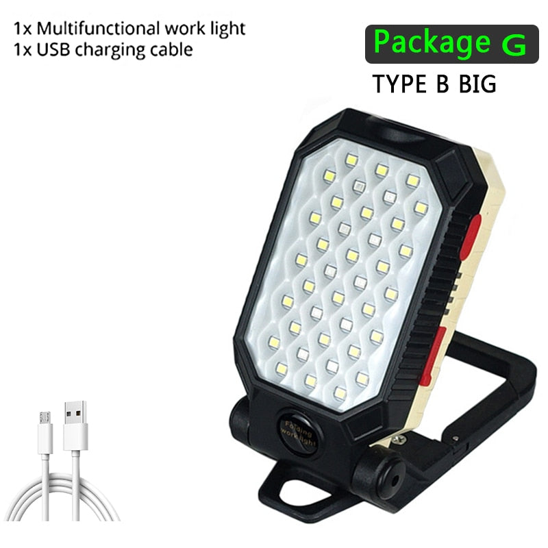 LED COB Rechargeable Magnetic Work Light Waterproof Camping Lantern Magnet Design with Power Display
