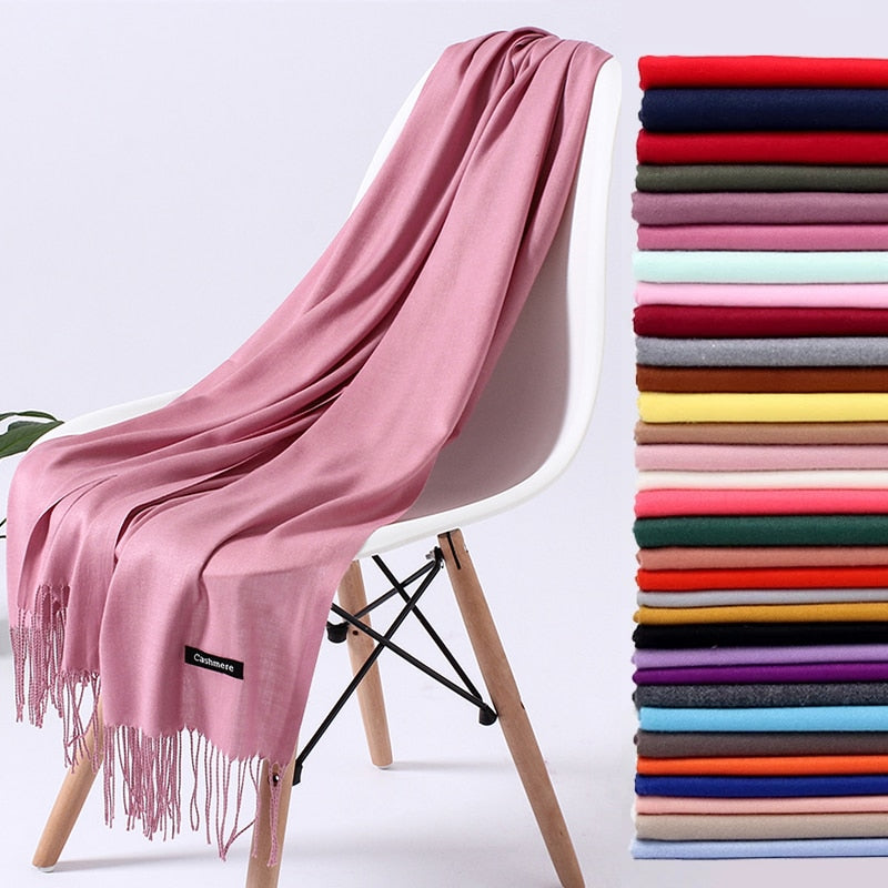 Women's cashmere shawl, hijab, warm scarf. 32 Foulard colors to pick from.