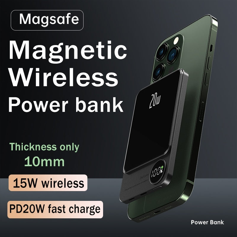 10000mAh Magnetic Power Bank Fast Charging External Battery For Iphone 15W Wireless Charge Powerbank