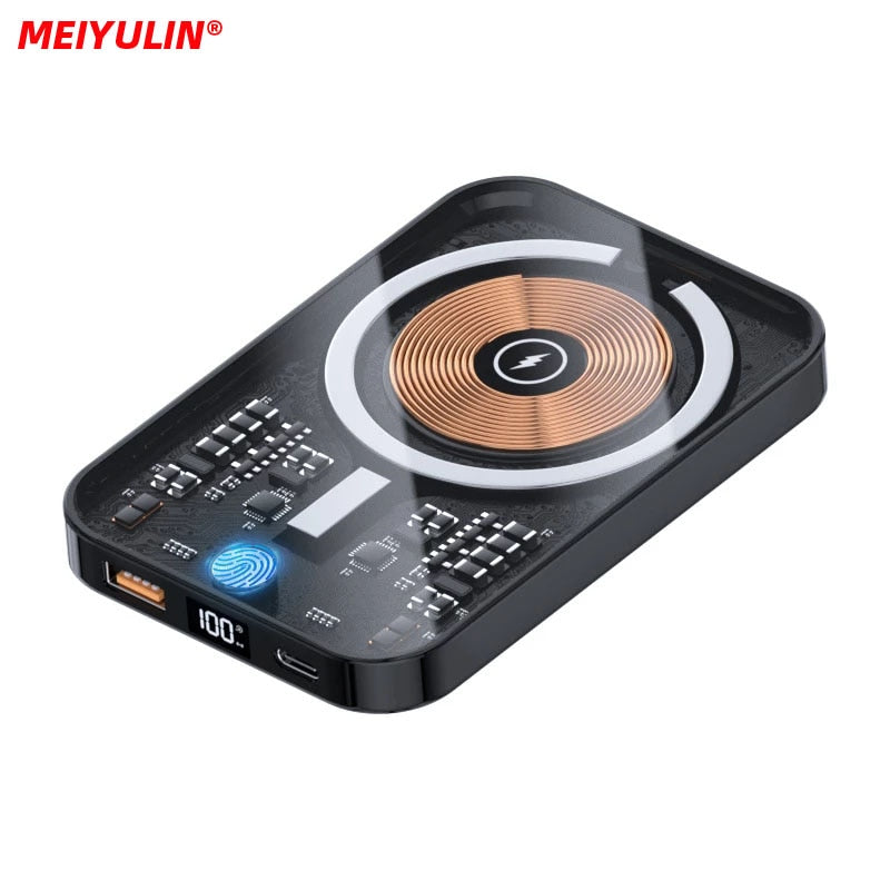 10000mAh Transparent Magnetic Wireless Power Bank Portable External Auxiliary Battery 22.5W Fast Charger for iPhone 14 13 Xiaomi