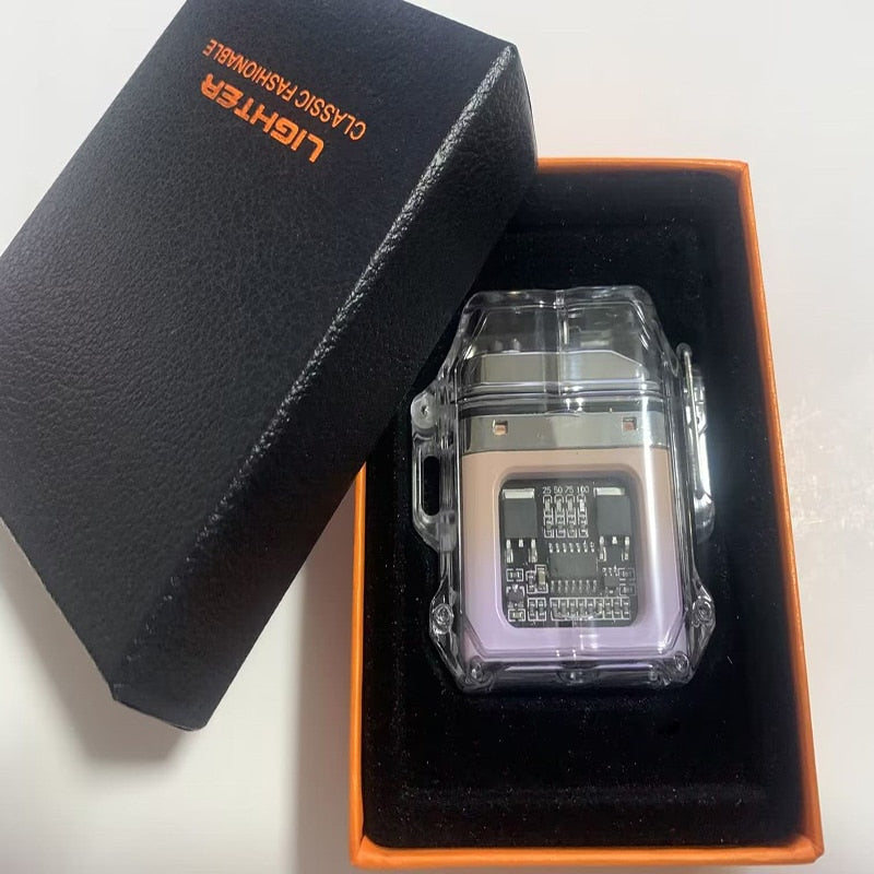 New Outdoor Windproof Waterproof Double Arc Cigarette Lighter Transparent Body Lighter USB Pulse Lighter Camping Lighter