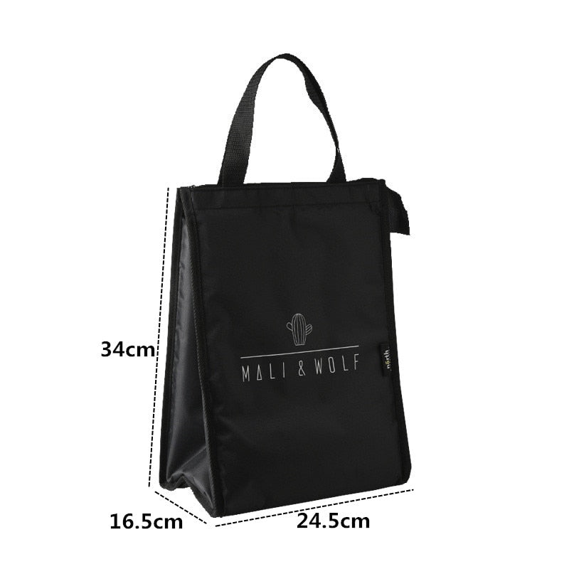 PURDORED 1 Pc black pattern thermal lunch bag