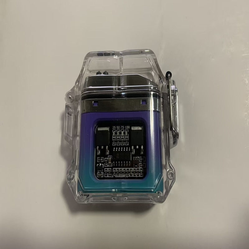 New Outdoor Windproof Waterproof Double Arc Cigarette Lighter Transparent Body Lighter USB Pulse Lighter Camping Lighter