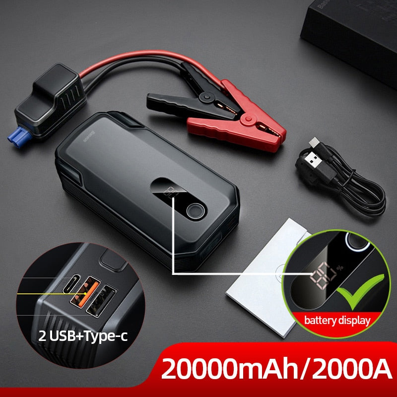 Baseus 20000mAh Jump Starter Power Bank 2000A 12V Portable Car Battery Starter Emergency AUTO Booster Starting Device Jump Start