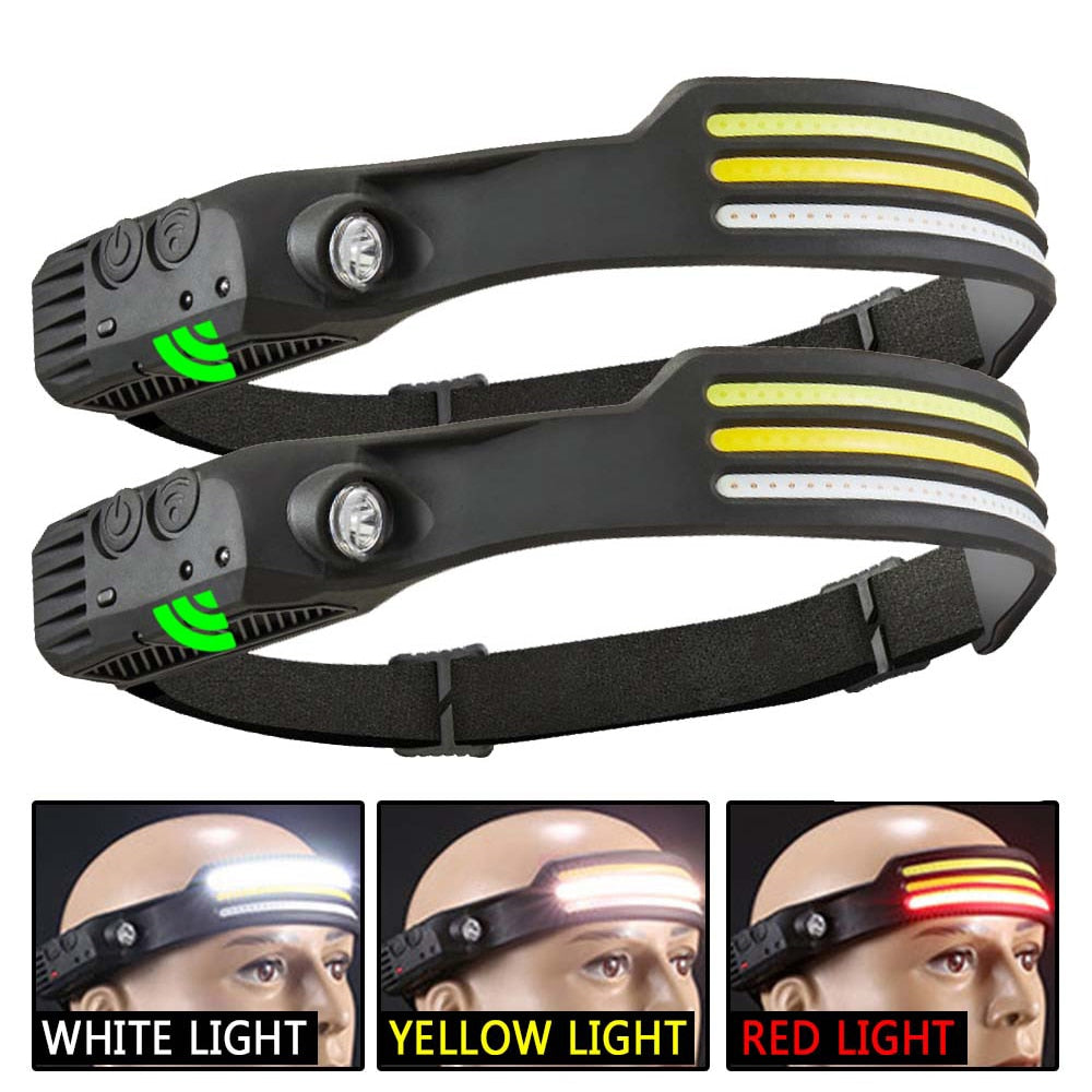 New Sensor Headlamp COB LED Head Lamp Flashlight USB Rechargeable Head Torch 5 Lighting Modes Head Light with Built-in Battery