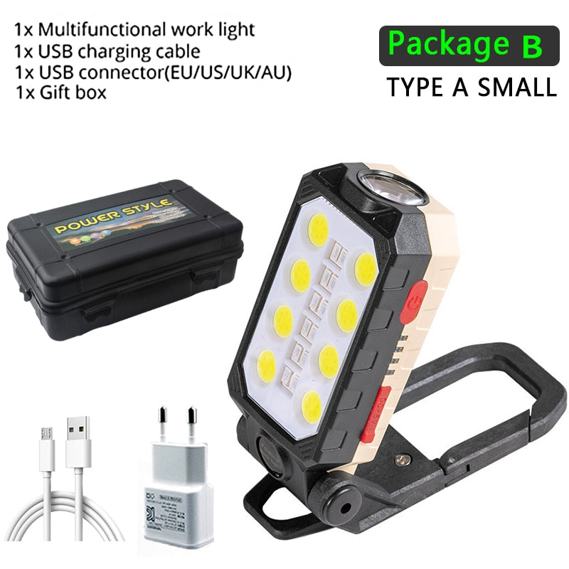 LED COB Rechargeable Magnetic Work Light Waterproof Camping Lantern Magnet Design with Power Display