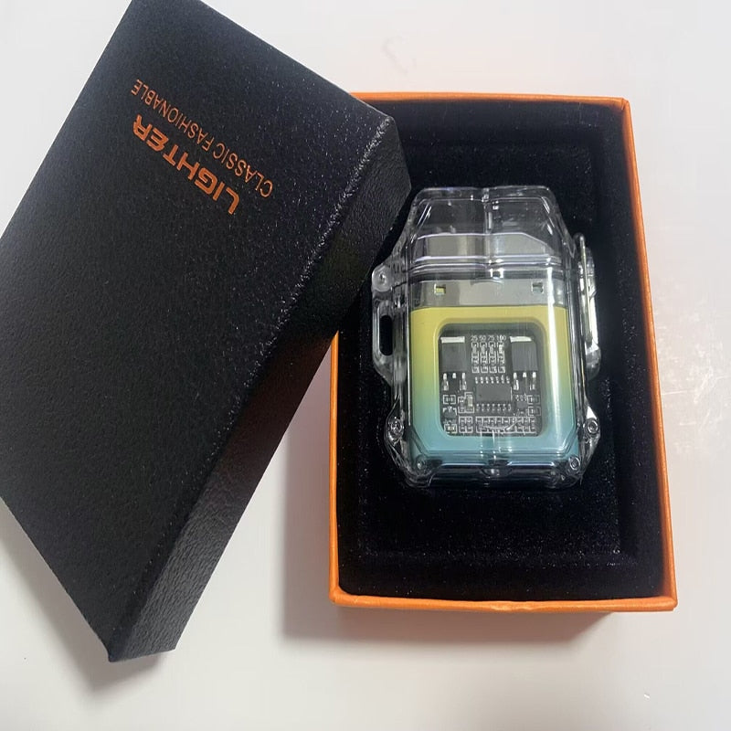 New Outdoor Windproof Waterproof Double Arc Cigarette Lighter Transparent Body Lighter USB Pulse Lighter Camping Lighter