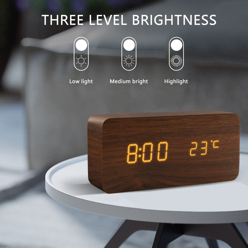 Wooden Alarm Clock USB/AAA Powered