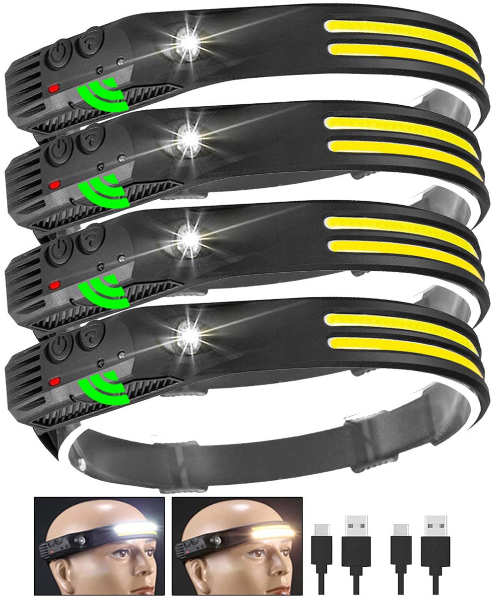 New Sensor Headlamp COB LED Head Lamp Flashlight USB Rechargeable Head Torch 5 Lighting Modes Head Light with Built-in Battery