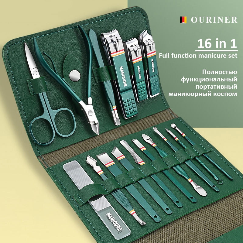 12-16pcs Stainless Steel Manicure Set With Folding Bag.