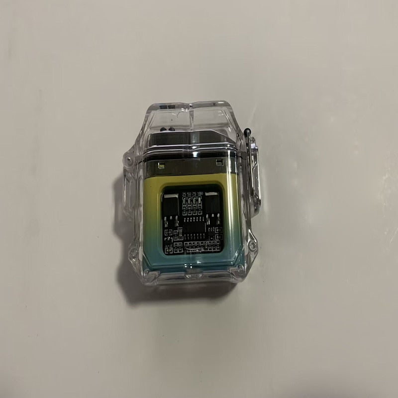 New Outdoor Windproof Waterproof Double Arc Cigarette Lighter Transparent Body Lighter USB Pulse Lighter Camping Lighter