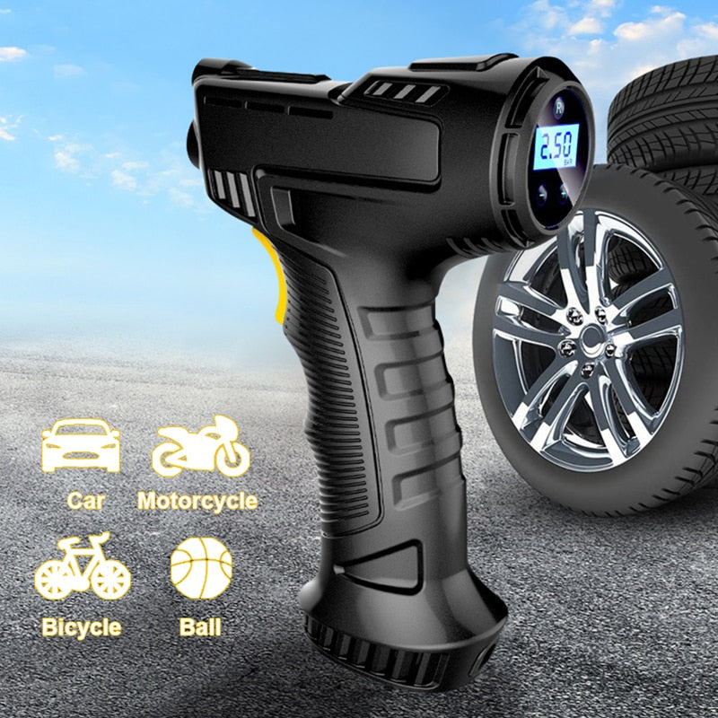 Car Air Compressor 120W Rechargeable Wireless/Wired Inflatable Pump Portable Air Pump Car Tire Inflator Digital for Car Bicycle