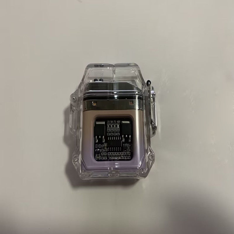 New Outdoor Windproof Waterproof Double Arc Cigarette Lighter Transparent Body Lighter USB Pulse Lighter Camping Lighter