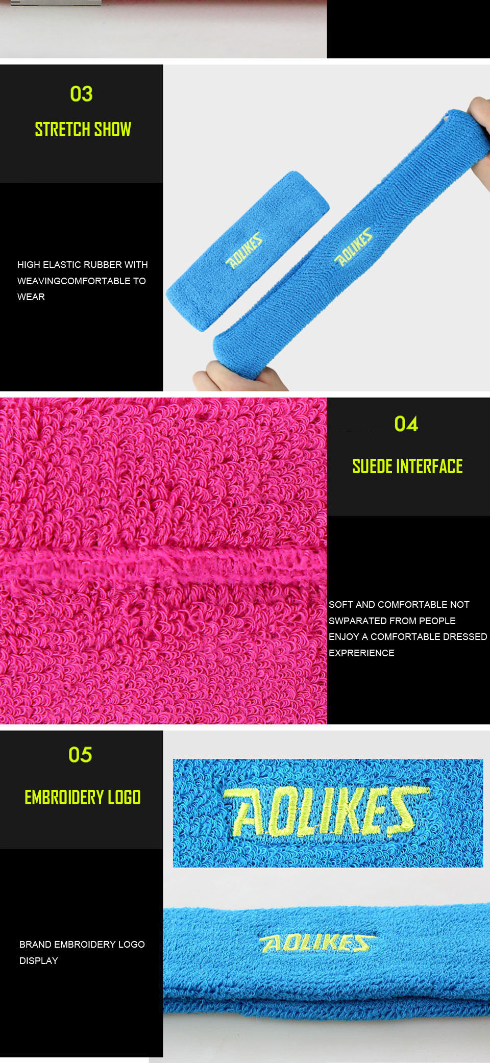 AOLIKES 1PCS High Quality Cotton Sweat Headband