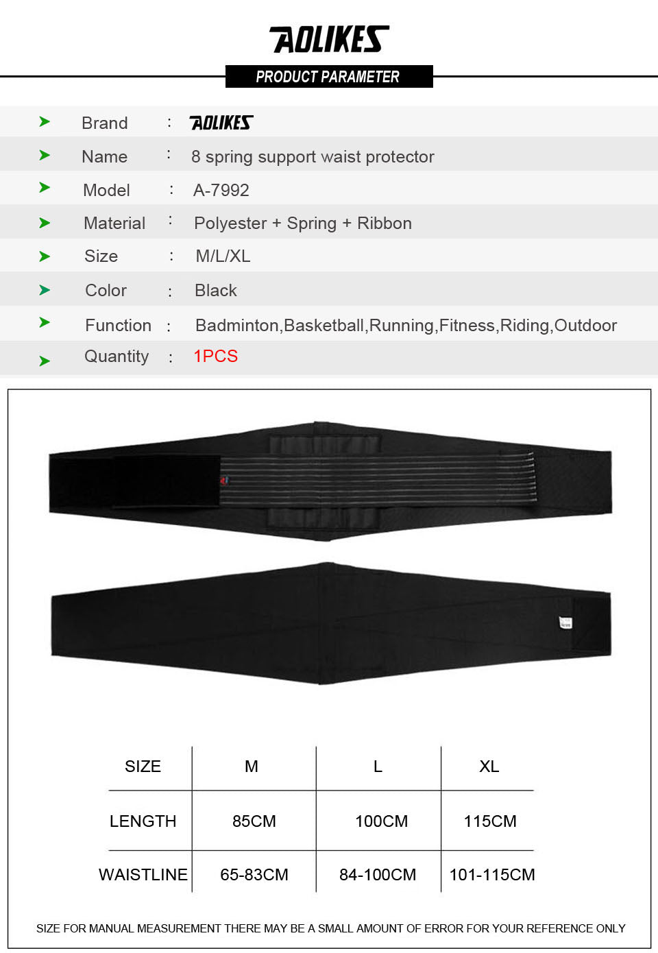 AOLIKES 1PCS Lumbar Support Waist/ Back Pain