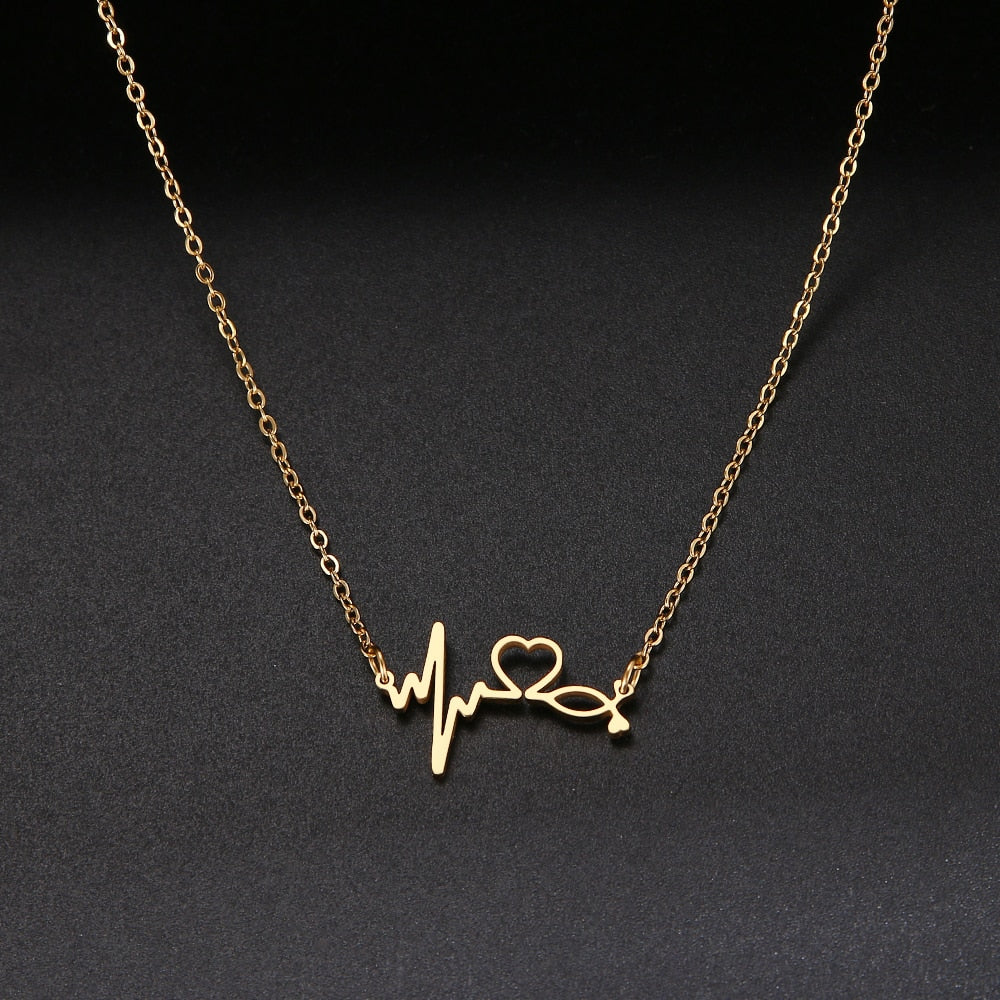 Stethoscope Heartbeat Gold Necklace
