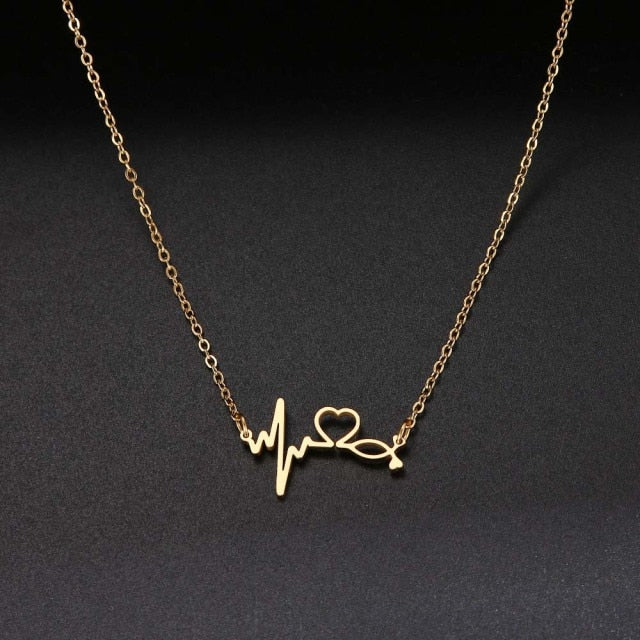 Stethoscope Heartbeat Gold Necklace