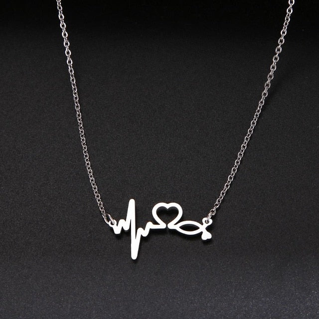 Stethoscope Heartbeat Gold Necklace