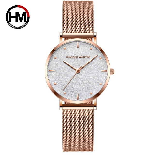 Sahara Desert Dial Japan Quartz Wristwatch Stainless Steel Rose Gold Waterproof Watch for Women