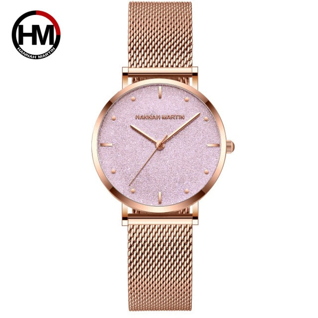 Sahara Desert Dial Japan Quartz Wristwatch Stainless Steel Rose Gold Waterproof Watch for Women