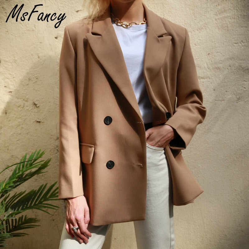 Spring Blazer Women Double Breasted Oversized Suits Jacket