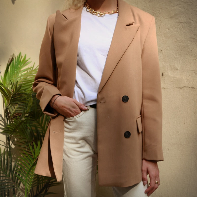 Spring Blazer Women Double Breasted Oversized Suits Jacket