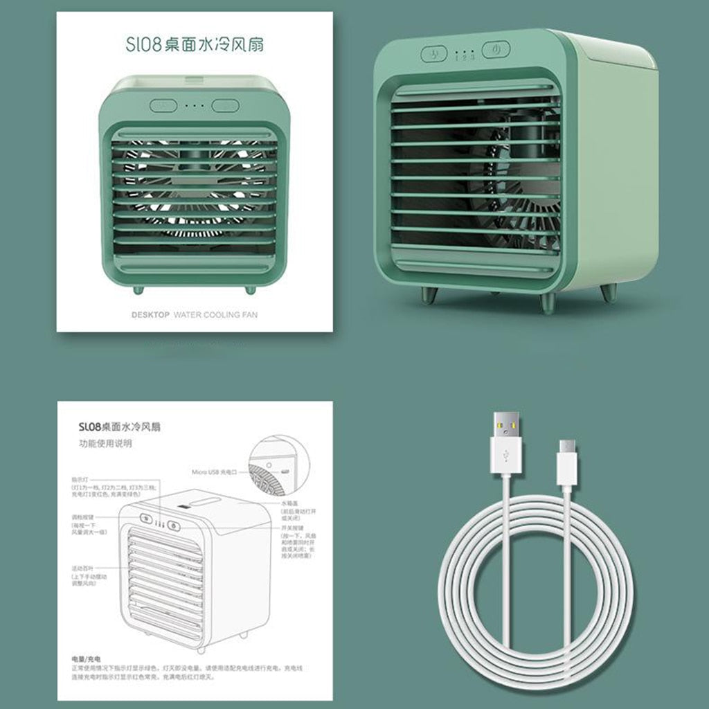 Air Cooler Fan Mini Desktop Air Conditioner with Night Light Mini USB