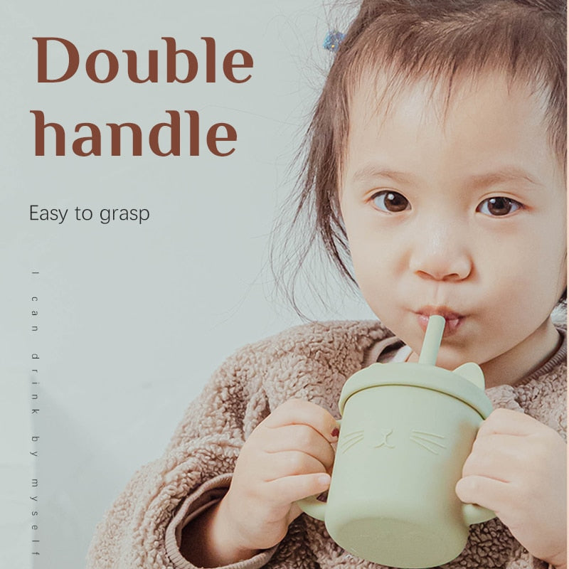 Silicone Cat Shaped Cup Learning Cup with Lid and Straw