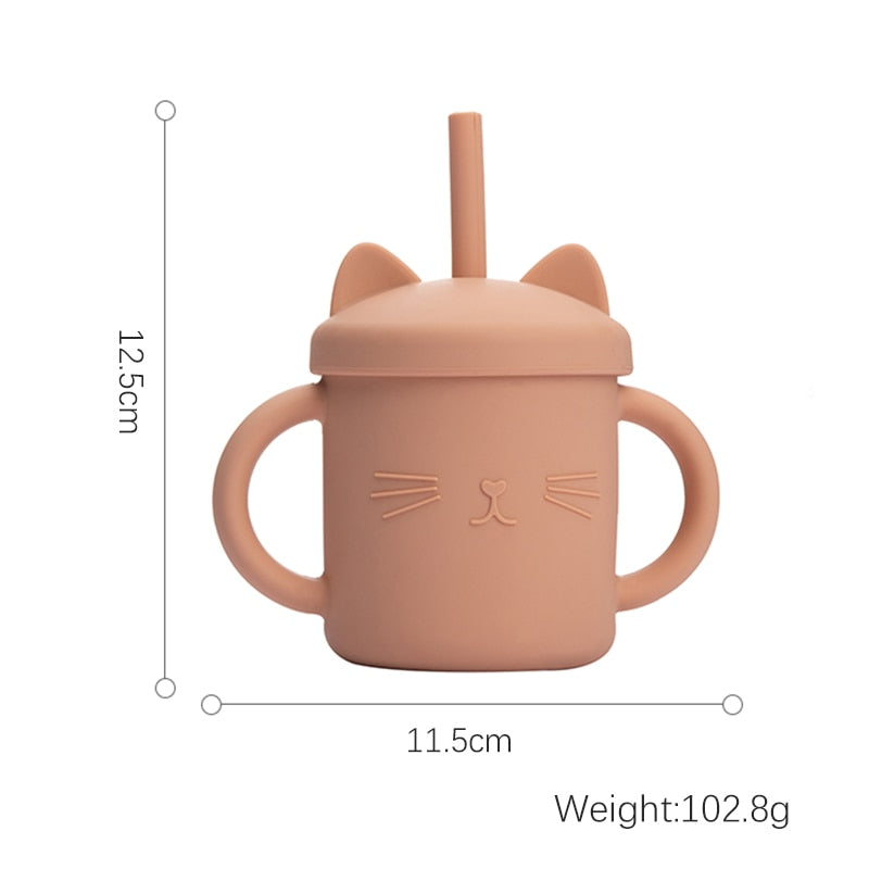 Silicone Cat Shaped Cup Learning Cup with Lid and Straw