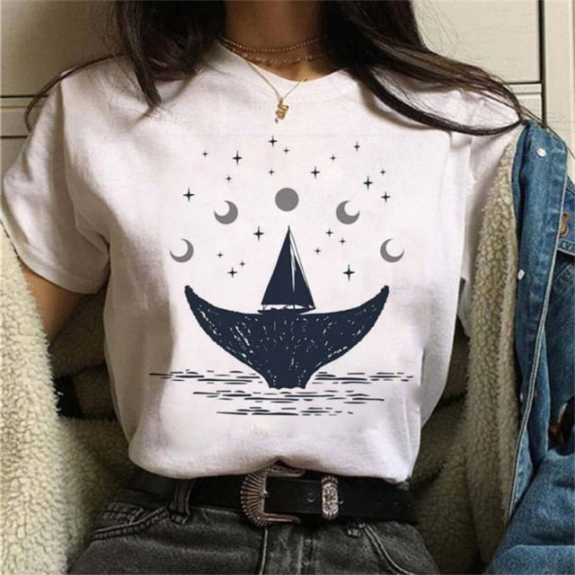 Print Casual Moon and Outdoor T Shirt Designs for Women