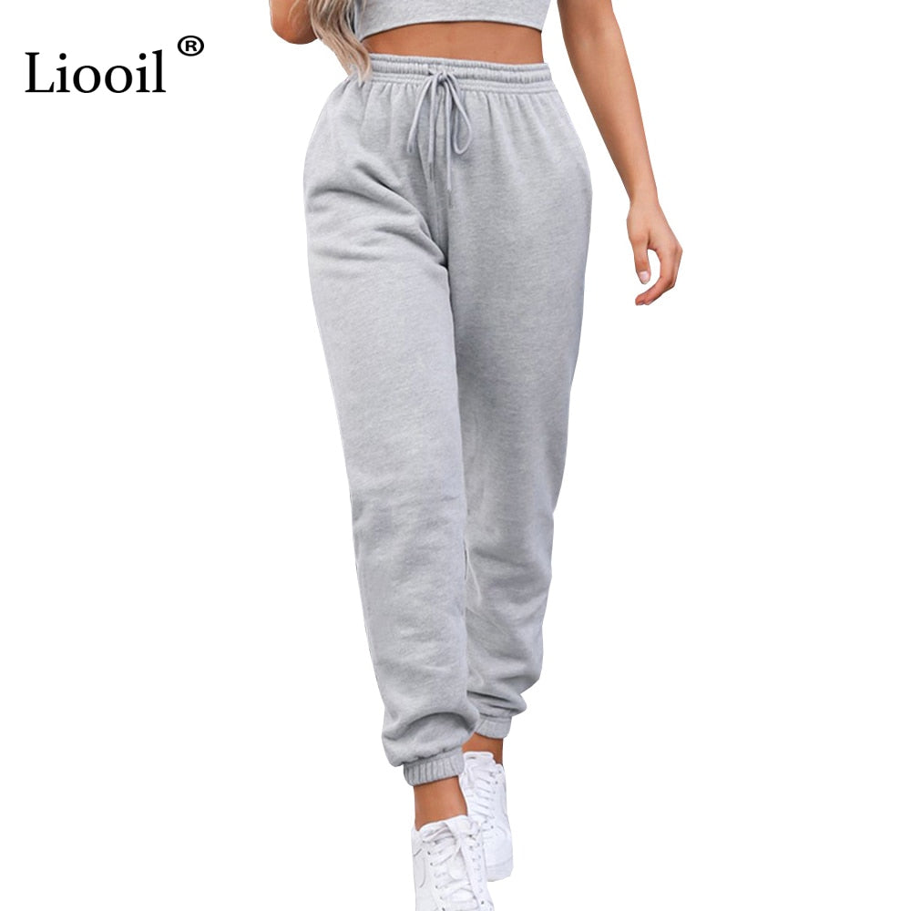 High Waist Loose Fleece Sweatpants with Pocket