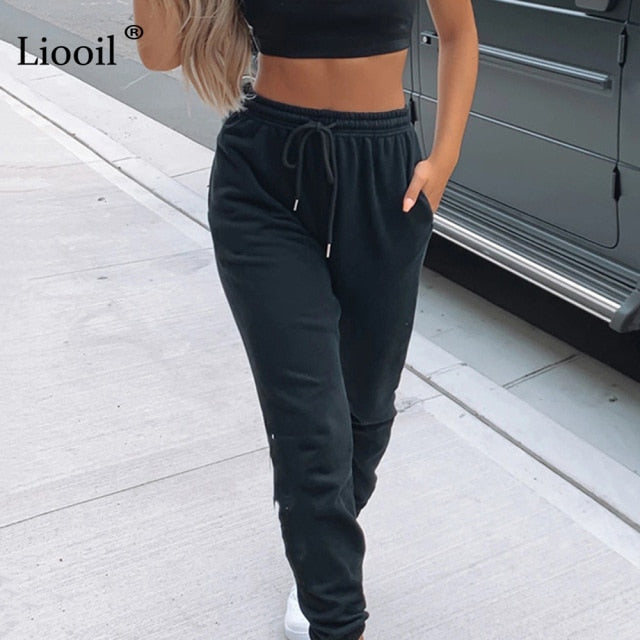 High Waist Loose Fleece Sweatpants with Pocket