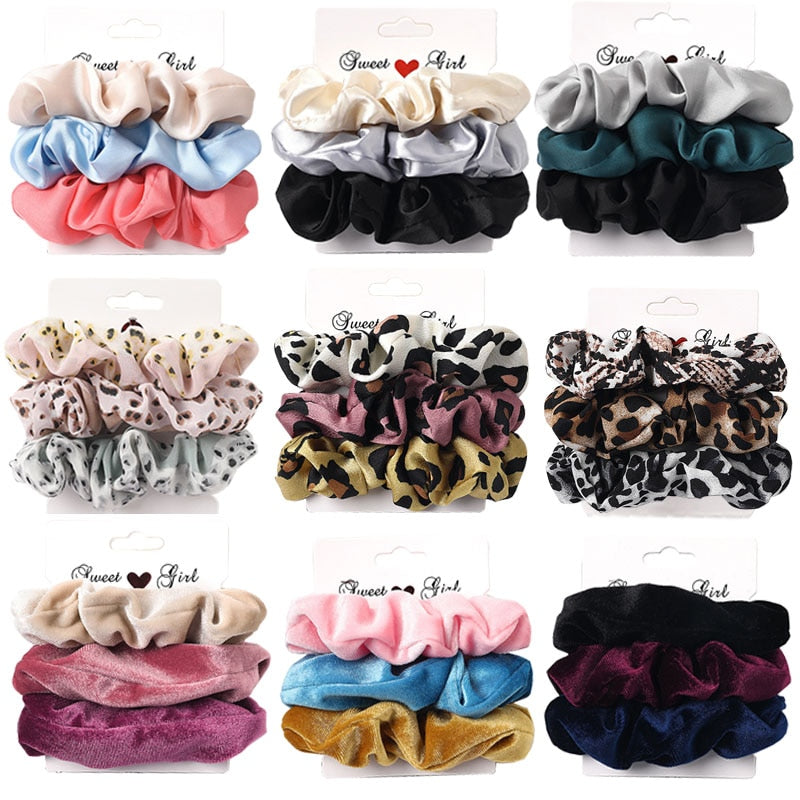 3PCS/1PC Vintage Velvet/Silk Scrunchies