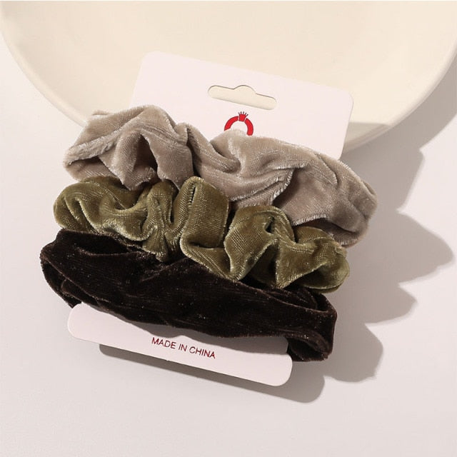 3PCS/1PC Vintage Velvet/Silk Scrunchies
