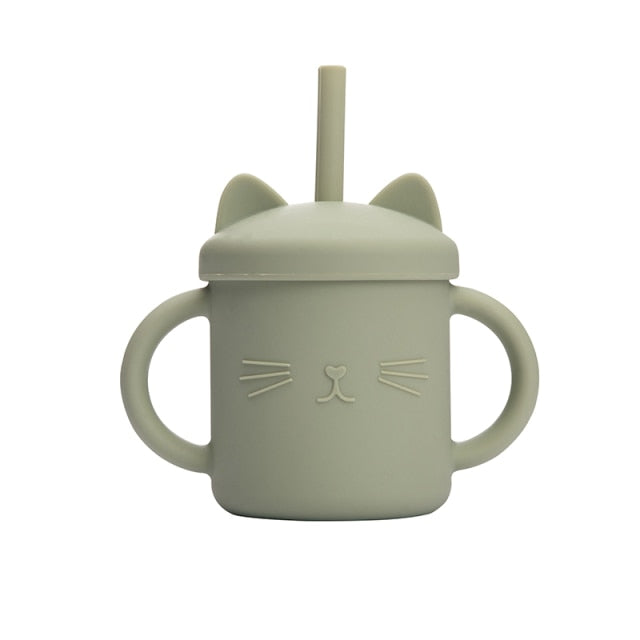Silicone Cat Shaped Cup Learning Cup with Lid and Straw