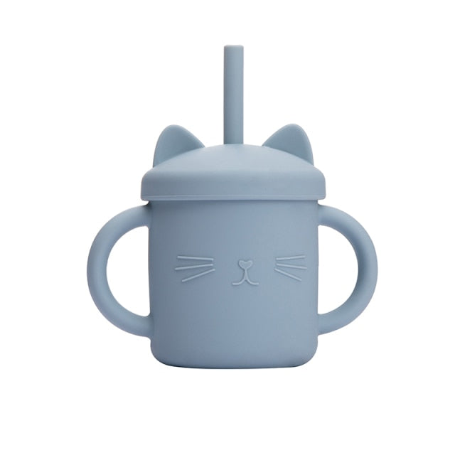 Silicone Cat Shaped Cup Learning Cup with Lid and Straw