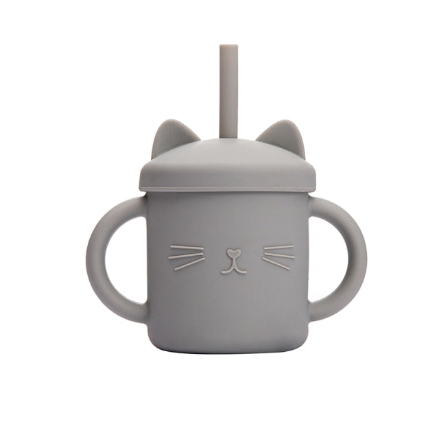Silicone Cat Shaped Cup Learning Cup with Lid and Straw