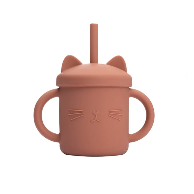 Silicone Cat Shaped Cup Learning Cup with Lid and Straw