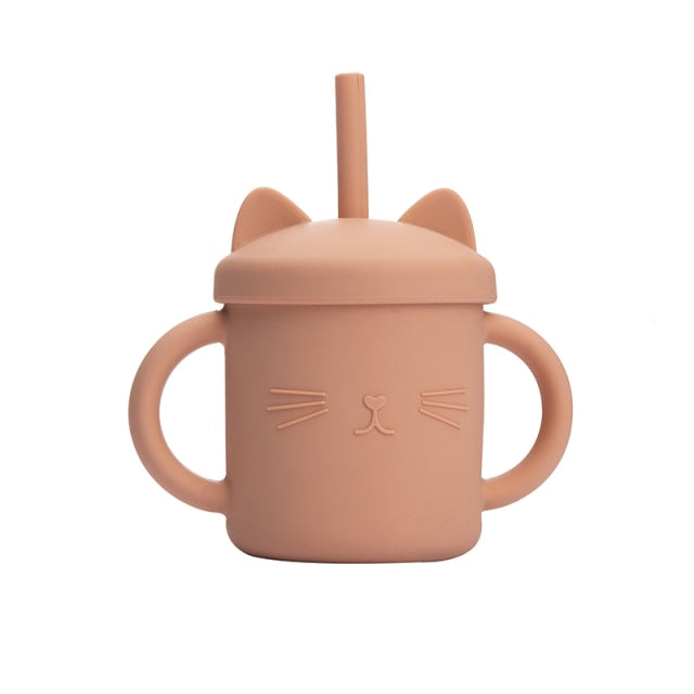 Silicone Cat Shaped Cup Learning Cup with Lid and Straw