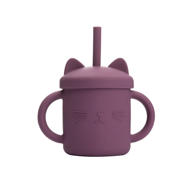 Silicone Cat Shaped Cup Learning Cup with Lid and Straw